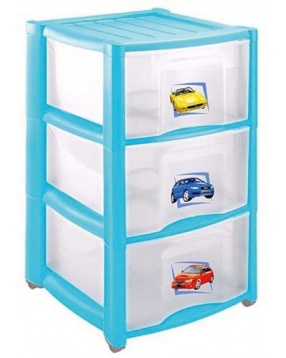 Детский пластиковый комод на колесах, 3 ящика, голубой
