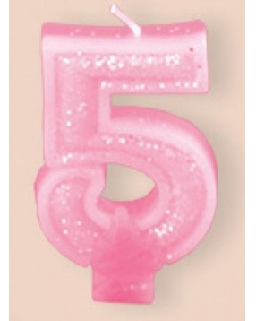 PARTIC Свеча-цифра розовая  "5" 7см.
