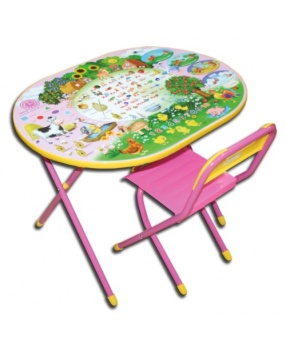 Школьная парта со стулом "Ферма" ДЭМИ (цвет: розовый, форма: овал)
