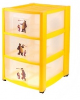 Детский пластиковый комод Маша и Медведь, 3 ящика, жёлтый
