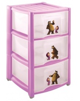 Детский пластиковый комод Маша и Медведь, 3 ящика, розовый