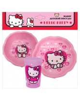 Набор пластиковой посуды: стакан (300мл), фигурные миска и тарелка, Hello Kitty