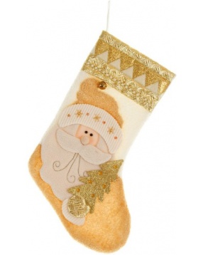 Носок для подарков с аппликацией "Дед Мороз", 50 см, Золотой и белый цвет