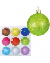 Набор ёлочных шаров разноцветных с блёстками, 9 шт, d=6 см