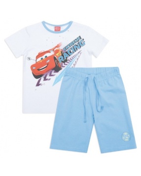 Комплект:футболка+шорты для мальчика Тачки- белый/голубой
