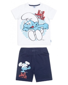 Комплект:футболка+шорты для мальчика Смурфики- белый/синий