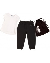 Комплект: футболка, бриджи и мешочек для девочки Gulliver- белый/черный