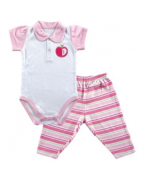 Hudson Baby Комплект Боди-поло с коротким рукавом и штанишки "Яблоко", 2 предмета для девочки- розовый