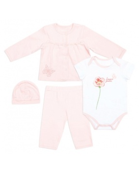 Комплект: боди+кардиган+ брюки+шапка для девочки PlayToday- бело-розовый
