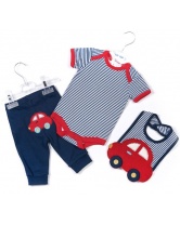 Комплект: боди + штанишки + нагрудник для мальчика ZIP-ZAP- синий/белый