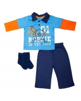 Bon Bebe Комплект Жакет с капюшоном, боди с коротким рукавом и штанишки, 3 предмета,   для мальчика- синий/красный
