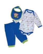 Bon Bebe Комплект Боди с длинным рукавом, штанишки, нагрудник и пинетки, 4 предмета для мальчика- голубовато синий