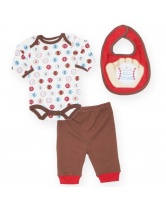 Bon Bebe Комплект Боди, штанишки и нагрудник для мальчика- красный