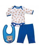 Комплект: боди, штанишки и нагрудник для мальчика Bon Bebe- синий
