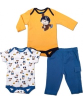 Комплект: боди с длинным рукавом, боди с коротким рукавом и штанишки для мальчика Bon Bebe- желто-синий