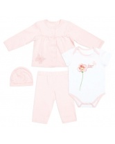 Комплект: боди+кардиган+ брюки+шапка для девочки PlayToday- бело-розовый