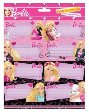 Barbie Наклейки для тетрадей, 77 x 39 мм, 2 листа по 8 шт.