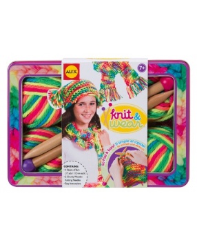 Набор для  вязания спицами "Разноцветные шарф и шапочка", Alex