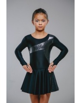 Детский гимнастический комбидресс со вшитой юбкой, emdi- черный