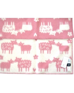 Одеяло-плед из эко-шерсти "ОВЕЧКИ" 65х90, Klippan, розовый-белый