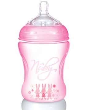 Полипропиленовая бутылочка с принтами Nuby, 240 мл., розовый