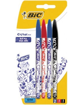 BIC Ручка  Кристал Декор 4 цв. в упаковке