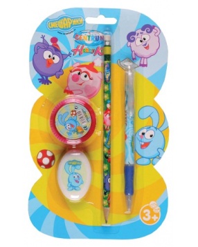 Набор: шариковая ручка, карандаш, ластик, точилка Смешарики