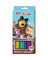 Цветные карандаши (24 цвета, шестигранные), Маша и Медведь